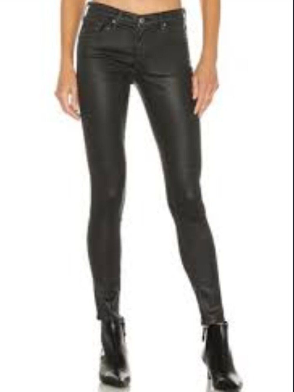 AG Adriano Goldschmied The Legging Ankle Super Skinny Jeans Black Coated Size 23